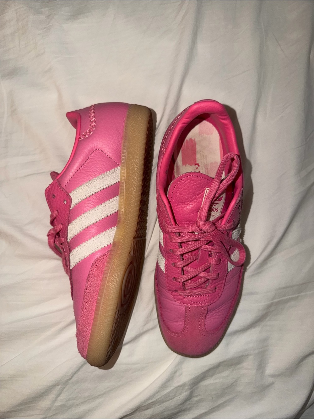adidas sambas Pink Leather Sneakers with White Stripes
